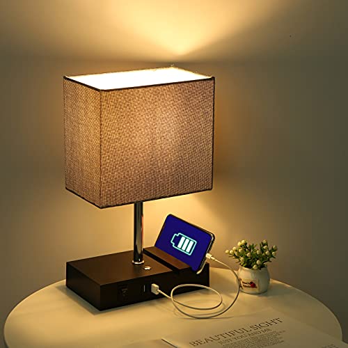 Lámpara de Mesa USB con Control Táctil,Regulable,con 2 Puertos USB de Carga Rápida, Odernosoporte para Teléfono para Sala,Comedor,Dormitorio (Bombilla Incluida)