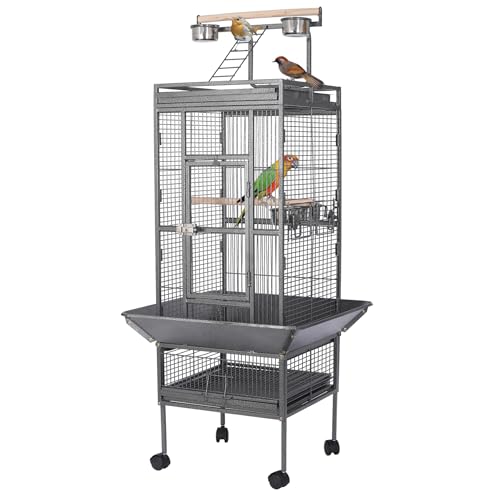 HSM 62 Inch Wrought Iron Large Bird Flight Cage with Rolling Stand for African Grey Parrot Cockatiel Sun Parakeet Conure Lovebird Canary…