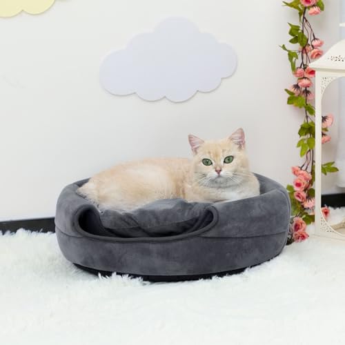 Hollypet Katzenbett Kleines Hundebett, 2-in-1 faltbares Haustier-Höhlenbett, Warmes Haustierbett aus Kristallsamt, Dunkelgrau S