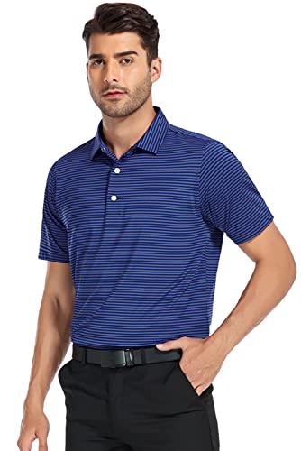 Deolax Mens Polo Shirts Short Sleeve Dry Fit Striped Golf Shirts For Men Wicking Moisture Performance Breathable Lightweight Funny Collared Cool Polo Golf T Shirt Navy Blue #TOP7
