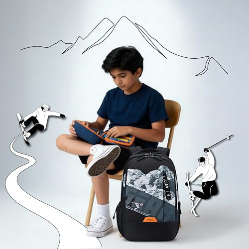 Image of Gear New Alpine 19 inch /36L Large Water Resistant School Bag | Casual Backpack | Daypack | Travel Backpack | Kids Bag for Boys /Girls (Black - Black)