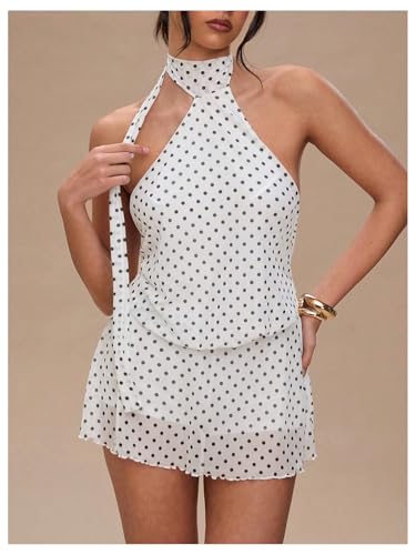 SOLY HUX Women's Polka Dots Halter Mini Dress Backless Sleeveless A Line Party Summer Dresses3
