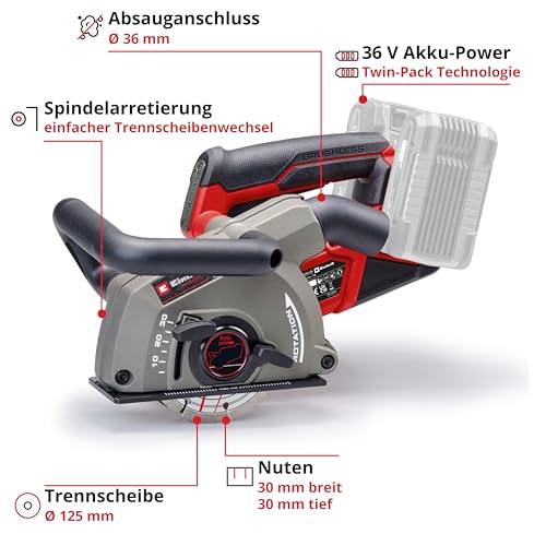 Einhell Professional Akku-Mauernutfräse TP-MA 36/30 Li BL - Solo Power X-Change (36 V, Schnittbreite bis 30 mm, Schnitttiefe bis 30 mm, inkl. 2x Diamant-Trennscheiben)