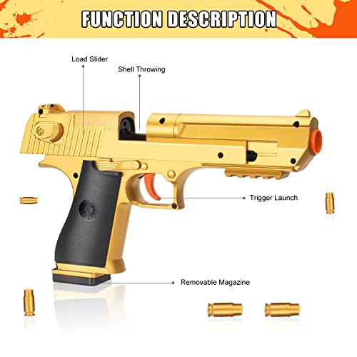 Toy Gun with Soft Bullets, Empty Shell Ejecting Design, Toy Pistol with Soft Dart Launcher, Hikewintoy Toys Foam Blaster with 40 Pcs EVA Darts, Gifts for Boys and Girls Age 8+(Golden) - Thumbnail 2