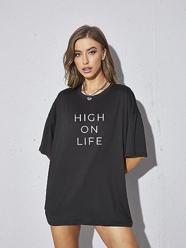 Image of Rigo Back Printed Half Sleeves Round Neck Oversized T-Shirt for Women | Drop Shoulder T-Shirt for Women | Loose Baggy Fit T-Shirt for Women /Girls
