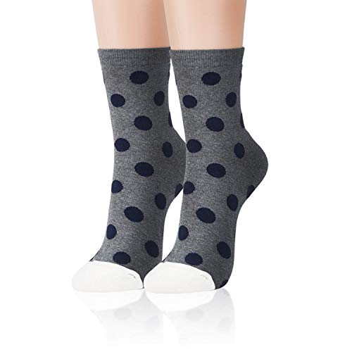 Kikiya Socks Women Patterned Crew Socks | 4-6 Pairs Stripe Dot Rainbow Novelty Casual Cotton Socks, Womens, Ladies Girls Gift (Polka Dot) #TOP6
