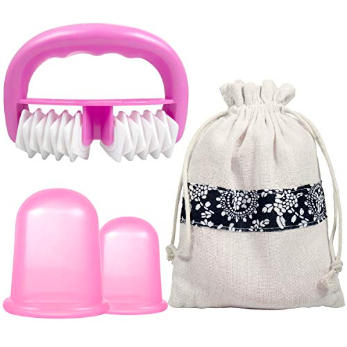 Ventouse Anti-Cellulite, GuKKK 3 Pcs Ventouse Cellulite Minceur Roller Minceur Silicone Massage Cups Anti-âge, Réducteur de Rides, Soulagement de la Douleur, Réduit les Tensions Musculaires (Rose)