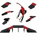 GEEZY Skate Ramp Set - 6 Assembly Variations, Red & Black, Anti Slip, Modular & T-Lock System, Easy Setup - Outdoor Adventure for Kids with Bikes, Scooters, Skateboards, RC Cars