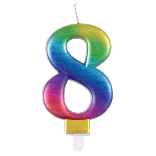 Metallic Rainbow Number 8 Birthday Candle - Vibrant 3D Topper for Cakes & Desserts - Perfect for Kids' & Adults' Parties - 1 Pc