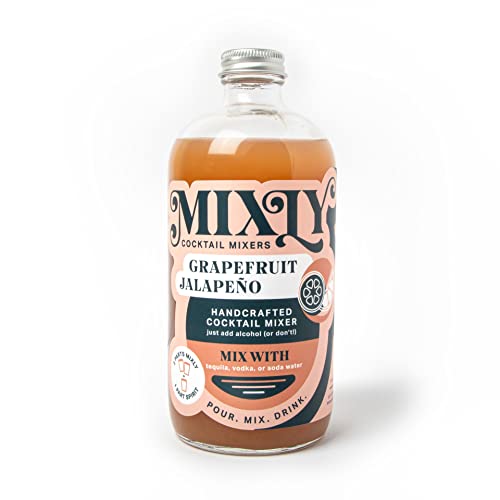 Mixly Grapefruit Jalapeño Mixer, Spicy Margarita Mix, Paloma, Made with Fresh Squeezed Juice, Ready to Drink, Use with Vodka, Tequila, Soda Water, 16 oz.