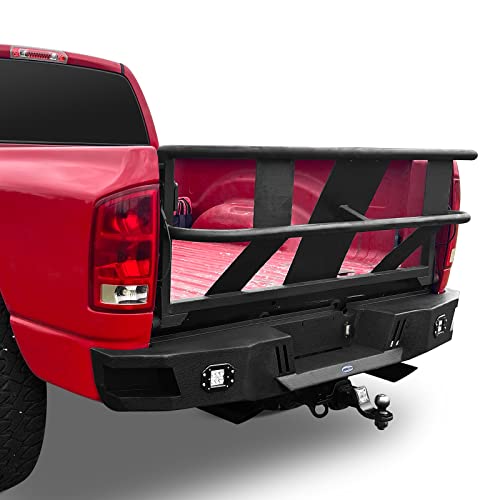 U-Box Ram 2500 3500 Front Bumper + Rear Bumpers W/Skid Plate & Led Lights Compatible With Dodge Ram 2500 3500 2003 2004 2005 Pickup Trucks Texture Steel Bumper Combo #TOP3