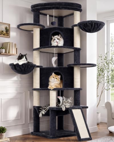 Globlazer 73in Corner Stable Cat Tree for Indoor Cats, C73, Dark Grey