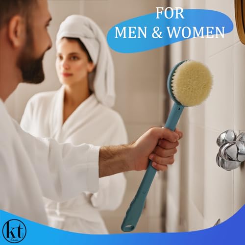 Bath Body Brush 15\" Long Handle Back Shower Brush Exfoliating Back, Body and Feet Scrubber (Blue)