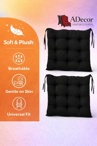 Image of A Decor Soft Cotton Chair Cushion Pad 40x40x4 cm| Comfortable Pad for Dining, Office & Study Chairs Pack of 1| (Black)