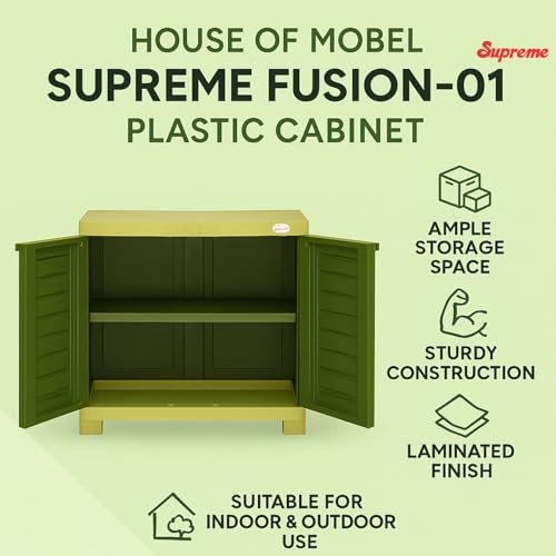 Image of Supreme chairs Fusion-01 Plastic Storage Cabinet | Compact & Multipurpose Storage Solution | Waterproof, Durable & Lightweight | Ideal for Home, Office & Garage | Green and Yellow
