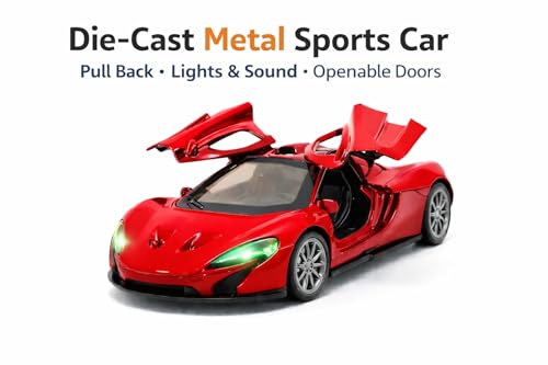 Image of Brand Conquer 1:36 Diecast Model Car with Openable Doors - Alloy Metal Toy Sports Car for Kids & Collectors, Highly Detailed Mini Vehicle for Play & Display (Mclaren 1:32 Red)