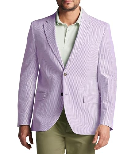 Seersucker Blazer for Men Lightweight Summer Wedding Casual Outfits Pinstriped with White Accents 2 Button