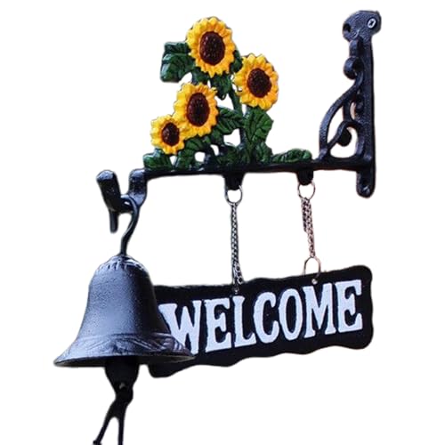 ドアベル 壁掛けベル ウェルカムベル 玄関ベル アイアンベル ガーデンベル 鋳鉄 呼び鈴 飾り 壁飾り 扉 (ひまわり)