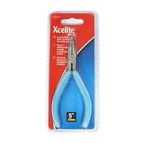 Xcelite Cn255V Curved Nose Plier With Green Cushion Grip Handle, Serrated Jaw, 5" Length, 1-15/64" Jaw Length, Carded #TOP6