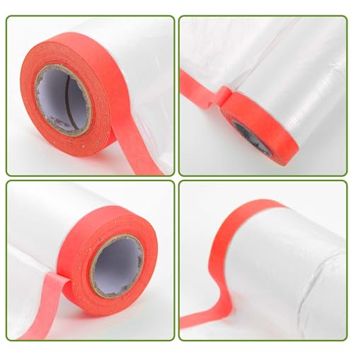 Image of Pre-Taped Masking Film Plastic Cover PE Film Masking Paper 1 Pc 2500x30cm / 82.02ftx11.81 inch White Red