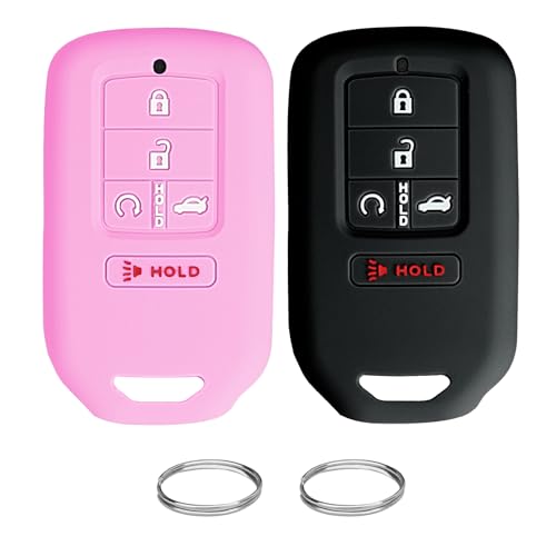 QBUC 2Pcs for Honda Key Fob Cover, fits for Honda Accord Civic CR-V CRV Pilot Passport Insight EX EX-L Touring Car Key Protection Case Silicone Rubber Accessories (Black+Pink, 5 Buttons) by QBUC - Used condition - US$7.19