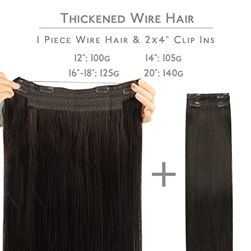 Image of WENNALIFE Wire Hair Extensions Real Human Hair 14 inch 105g Dark Brown Remy Real Hair Extensions Invisible Wire Human Hair Natural Looking Easy to Apply Reusable for Volume and Length Straight Hair