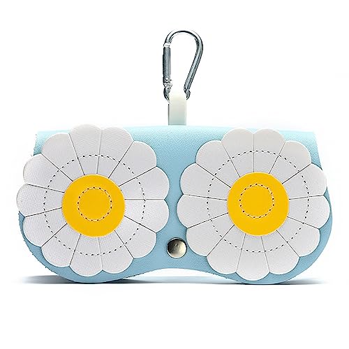 Image of Cartoon Sunglasses Pouch, Portable Snap Button Glasses Case with Clip PU Leather Splicing Eyeglasses Carrying Bag