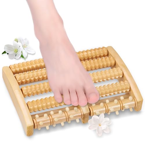 Omtofo rodillo de madera para masajear pies, masajeador de espolón en el talón, rodillo de masaje plantar para fascitis del pie, masajeador de pies de madera reflexología para el hogar y la oficina