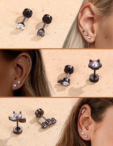LOLIAS 24Pcs Cartilage Earrings for Women Men 20G Surgical Steel Flat Back Stud Earrings CZ Helix Conch Small Flatback Earrings Hypoallergenic Nap Earrings4