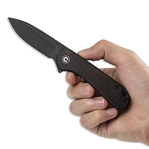 Civivi Folding Pocket Knife, 2.96" D2 Black Stonewashed Blade Black Ebony Wood Handle, Elementum Liner Lock Flipper Knife With Deep Carry Pocket Clip For Edc C907W #TOP3