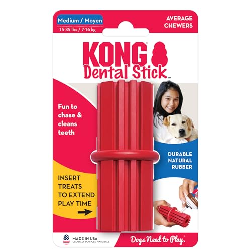 KONG Dental Stick - Für die Zahnpflege von Hunden - Befüllbares Kauspielzeug - Reinigt Zähne & Zahnfleisch - Hergestellt aus strapazierfähigem Naturkautschuk - Für Mittelgroße Hunde