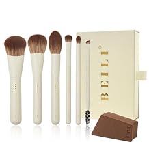 BEILI Mini 6Pcs Makeup Brush Set Elegant Off White, Professional Travel Brushes for Foundation, Contour, Highlighter & Blending, with Sponge and Gift Box