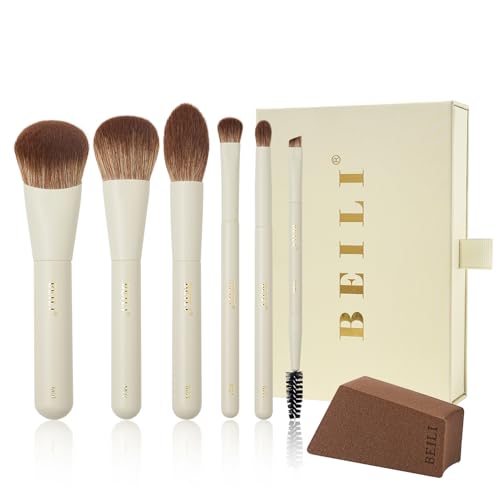 BEILI Mini Travel Makeup Brush Set, 6-Piece Face &amp; Eye Brushes