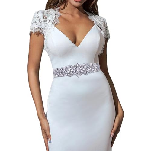 TOPQUEEN Cinturón de novia con brillantes, faja y cinturón de baile   Blanco, Talla única