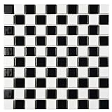 Tenedos Black & White Square Checkered Porcelain Mosaic Tile with Shiny Finish, Designed in Italy – Classic Flooring, Backsplash & Wall Décor (10 Sheets)