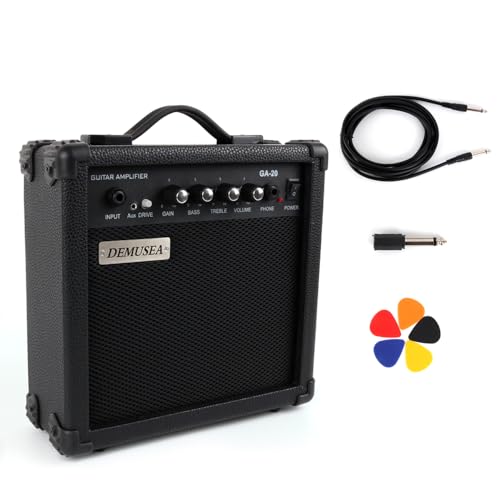 20W Pro Electric Guitar Black Amplifier Amp Practice Small Portable Travel Mini with Headphone Jack Aux Distortion Gain Treble Bass Volume Jack With 3 Meters Cable Audio Adapter Guitar Picks