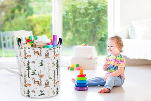 Image of Kids Laundry Hamper,Animal Laundry Basket Collapsible Woodland Storage Baskets for Home Decor,Office,Home Organizer,(Woodland animal