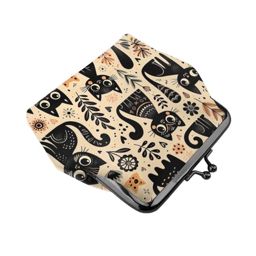 Pu Leather Buckle Coin Purse Cute-Cats-Floral Girls Kiss-Lock Change Purse Wallets3