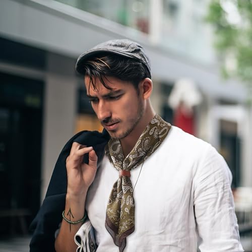 Image of 27.5 Inches Square Silk Feeling Neck Scarf for Men Necktie Silk Bandanas Pocket Square Cowboy Scarves