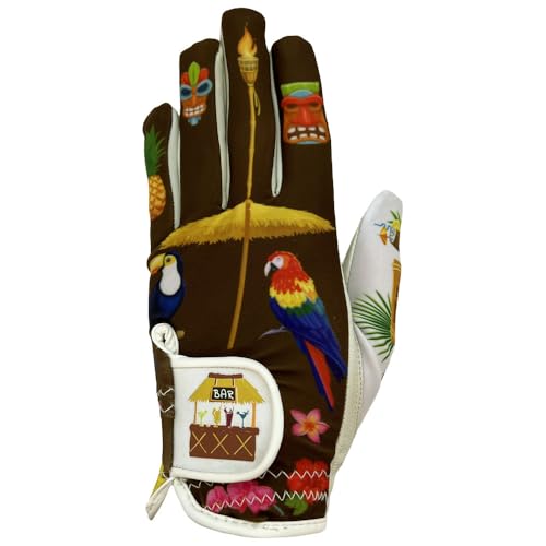 Giggle Golf Women's Golf Gloves (Large, Worn On Left Hand, Tiki)