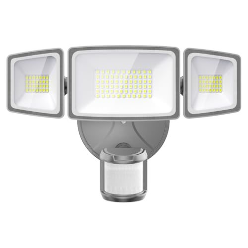 Onforu LED Strahler mit Bewegungsmelder Außen 55W, 5000 LM LED Fluter, Außenstrahler mit verstellbaren 3 Köpfe, 6500 K Kaltweiß Scheinwerfer, IP65 Wasserdicht Flutlicht für Garage, Garten, Hof