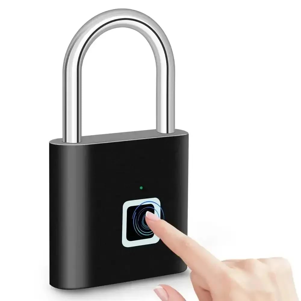 VIVITO Smart Biometric Fingerprint Padlock | Keyless, USB Rechargeable, Waterproof Metal Lock with 0.5s Quick Unlock | Stores 10 Fingerprints, Anti-Theft Security for Gym, Locker | (Black, Pack of 2)-image-42