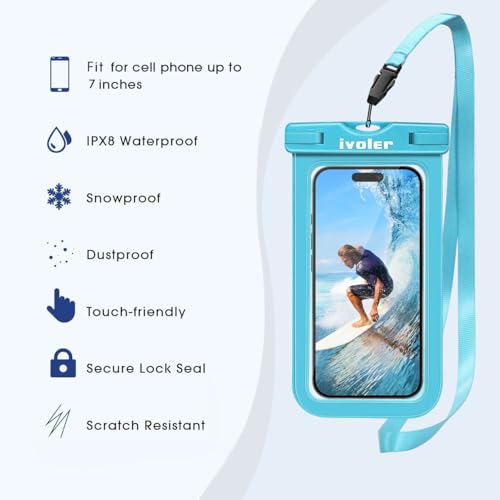 ivoler 2-Pack Waterproof Fanny Pack & Phone Pouch, Dry Bag for Passport, Phone & Wallet, Floating Waterproof Phone Case for Beach, Swimming, Kayaking, Boating, Cruise Essentials & Travel Blue miniatura 3