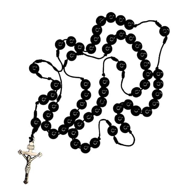 Catholic rosary with 6mm Black stone beads with Silver Crucifix – 5 Decade Catholic Prayer Beads – Handcrafted Religious Chain with stone Beads on Strong Cord – Devotional Gift for Men, Women & Children- Catholic Japamala - Kontha-image-16