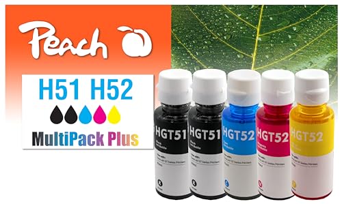 Peach HGT51/GT52 Lot de 2 Cartouches d'encre Plus équivalent des modèles HP GT51, GT52, M0H57AE*2, M0H54AE, M0H55AE, M0H56A pour HP DeskJet GT 5800, HP DeskJet GT 5810, HP DeskJet GT 5820
