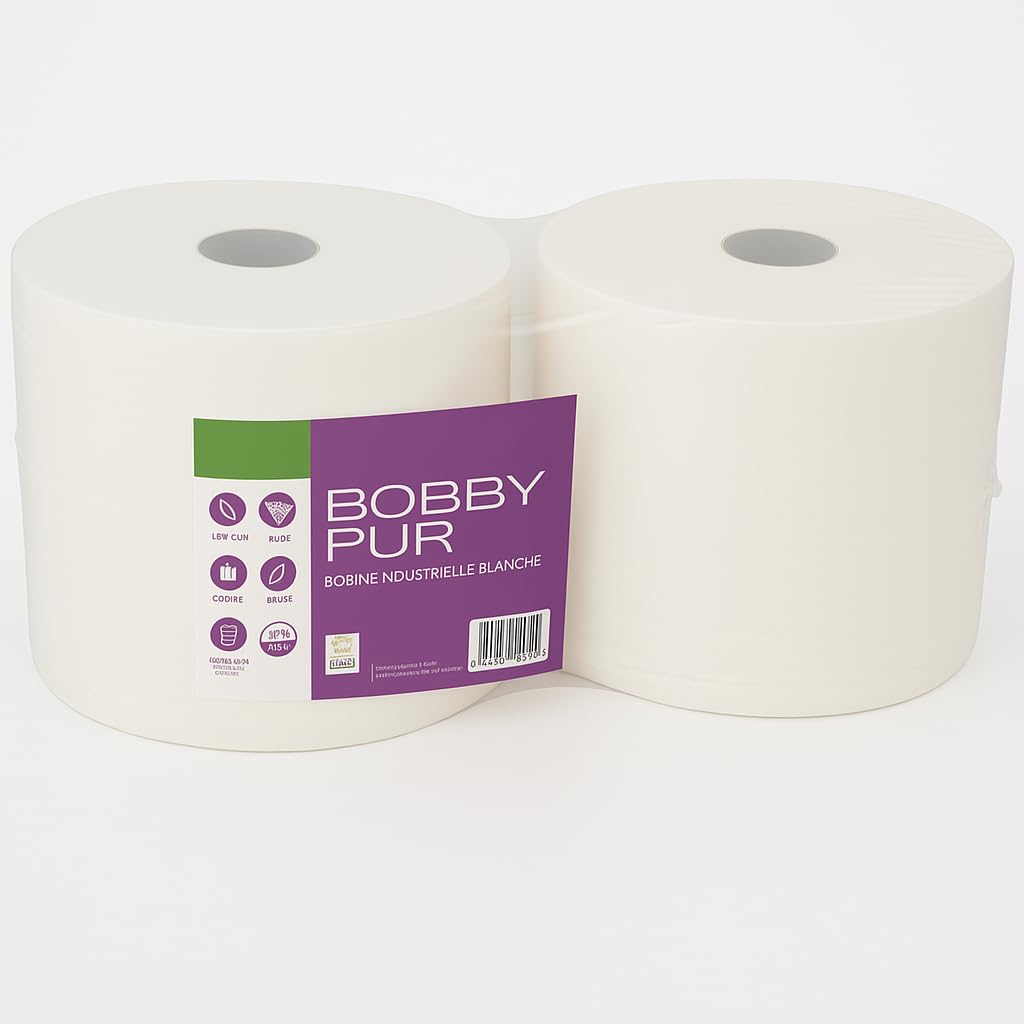 Juego de 2 bobinas limpiadoras 1500 m – Pure guata blanqueada ecológica – 2 pliegues de alta absorción – Uso en casa, taller, comunidades, cocina, garaje