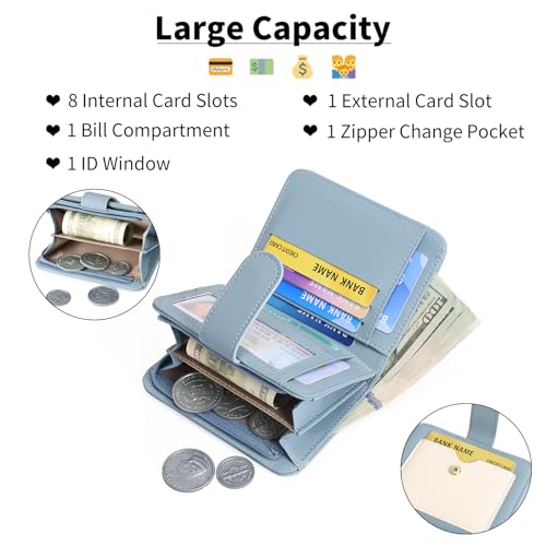 Image of GOIACII Small Wallet for Women RFID Blocking Bifold Wallets Ladies Card Holder Coin Zipper Pocket Blue