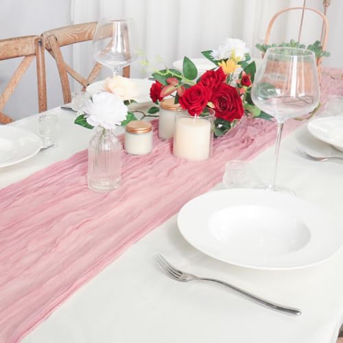 Cheesecloth Table Runner Pink, 90x300cm(35"x118") Rustic Gauze Fabric Spring Pink Boho Table Runner for Easter, Wedding Bridal Baby Shower Festive Table Decorations and Large Parties - Image 6