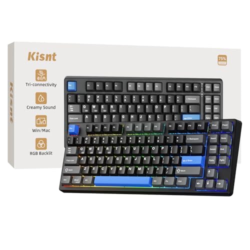 Kisnt KN85 Wireless Mechanical Gaming Keyboard, 75% Layout with RGB Backlit, Custom Hot Swappable, Creamy Sound, Bluetooth/2.4GHz/USB-C Compatible with Windows/Mac/PC (Textured Black,Linear Switch)