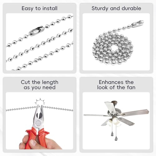 Image of Ceiling Fan Pull Chain, Sun Moon Fan Pull Chain Extension, 12 Inches Decorative Chain Pulls Ornaments for Lamp (4 Pack Silver Fan Bulb)
